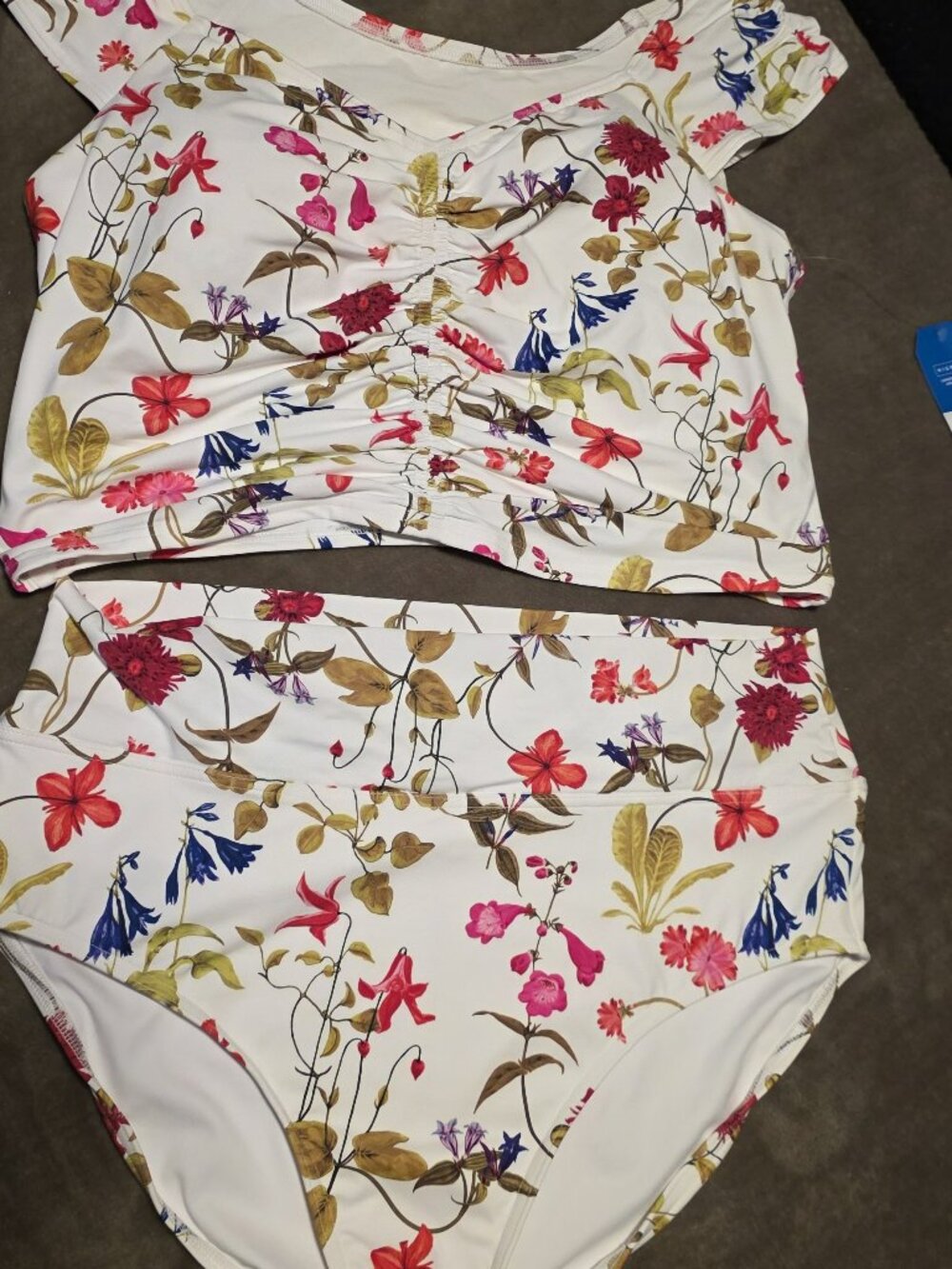 Lands' End White Multicolor Floral High-Waisted Swimsuit Bundle —Size 16/XL NEW